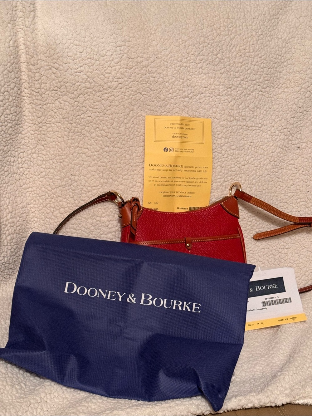 Dooney & Bourke Red Leather Crossbody with Tan Trim